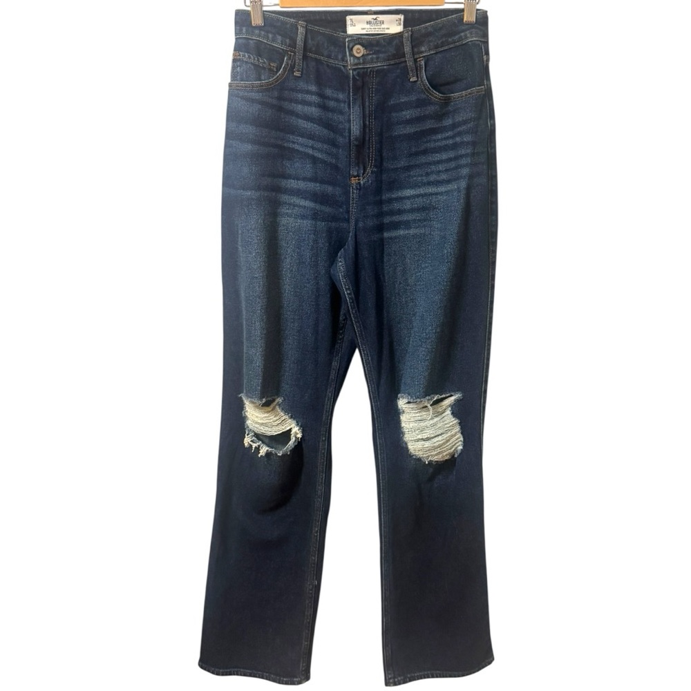 Hollister Ultra High Rise Ripped Dark Wash Dad Jeans Curvy Stretch Womens 7L 28